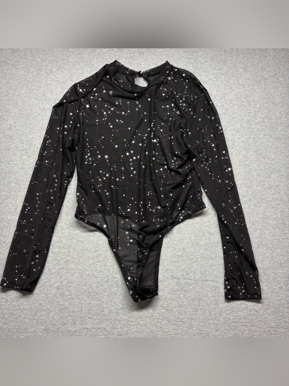 Black Star Print Sheer Long Sleeve Bodysuit